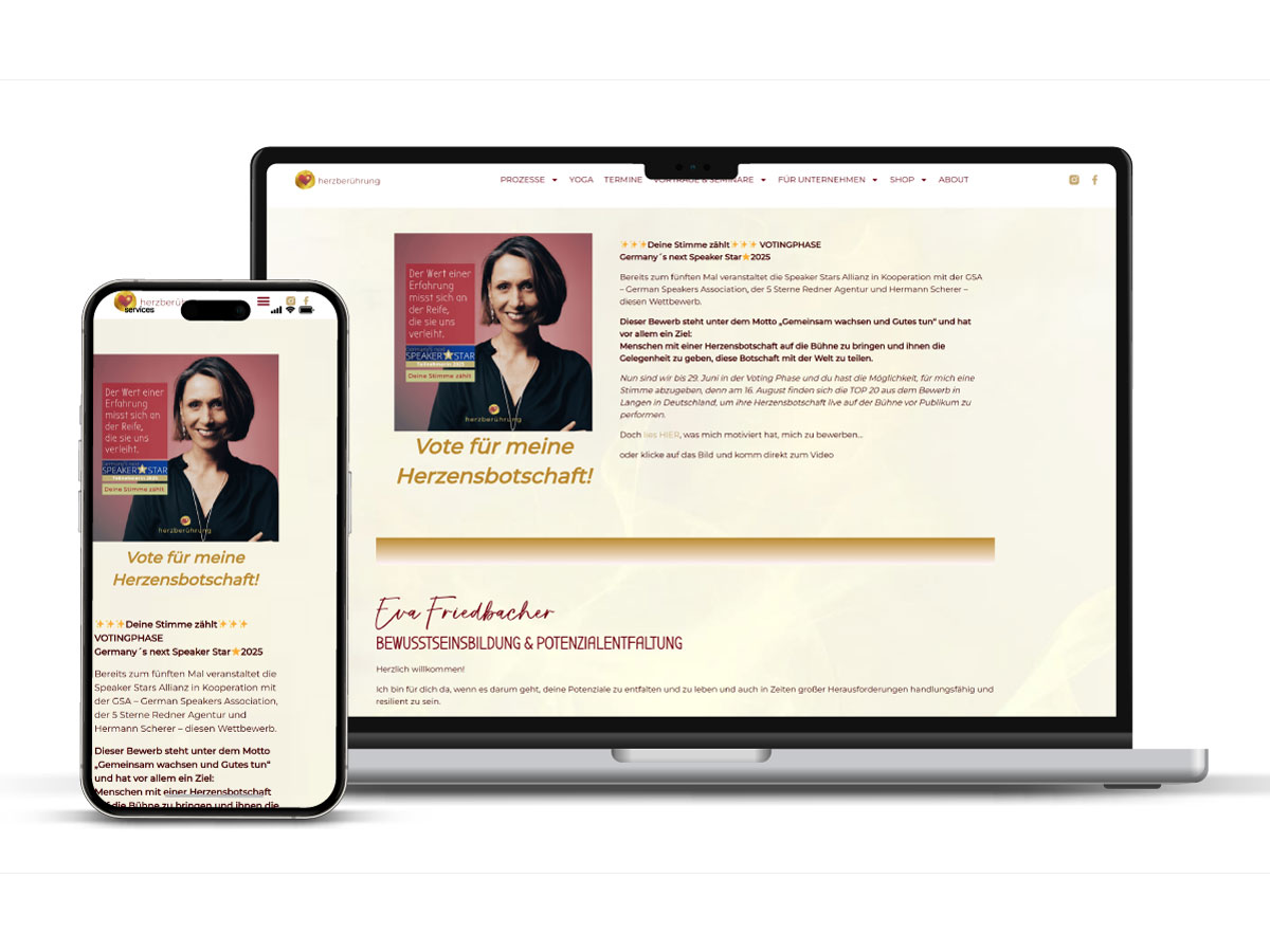 webseite für coaching und mentoren herberühugn mit evetnkanlede und bucuhngoption inkl. websho